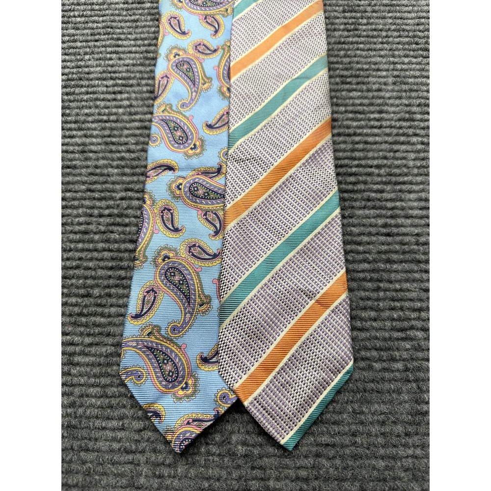 Mark Pendleton Silk Tie Lot of 2 Mens Blue Paisley Striped Made in USA Neckties